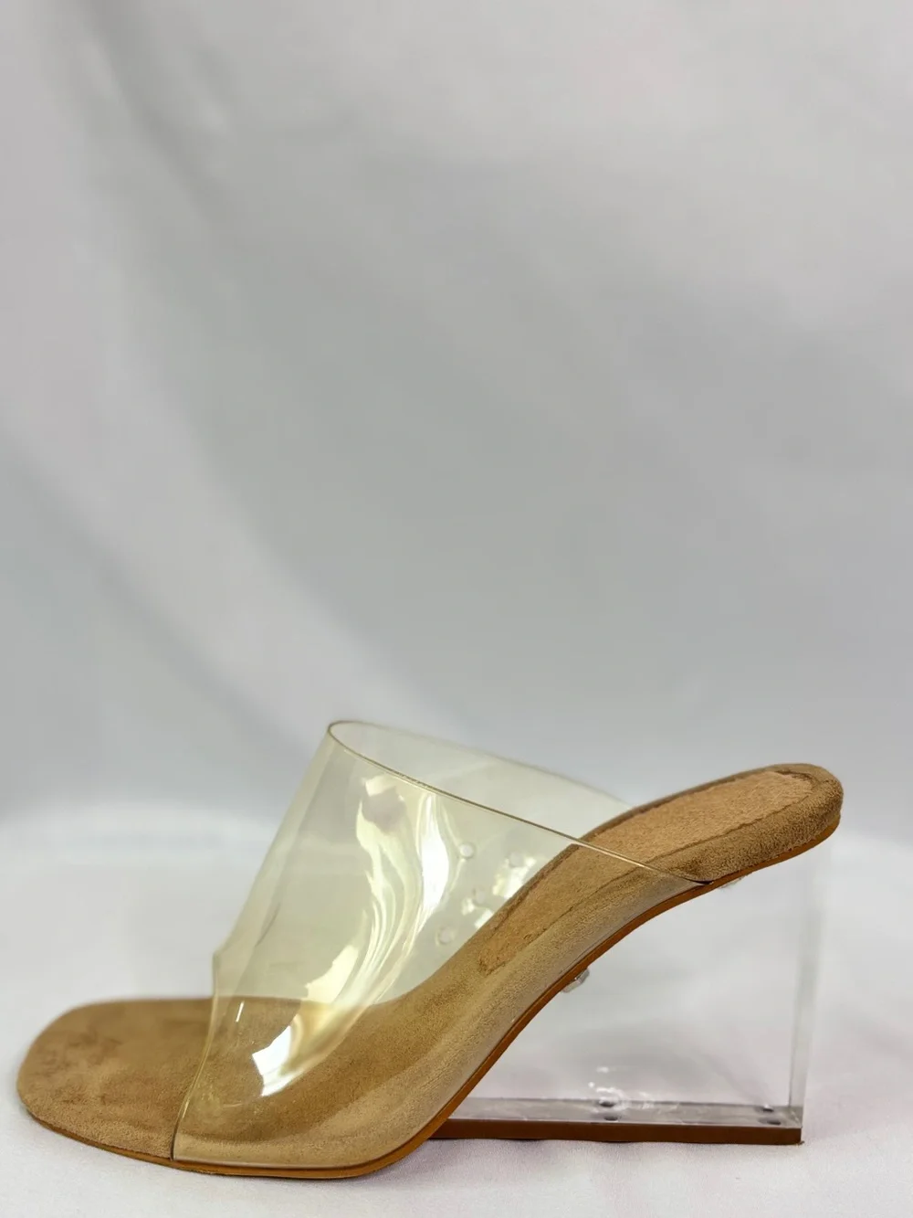 Jeffrey Campbell Clear Sculptural Wedge Slide Sandals‎ with Nude Footbed